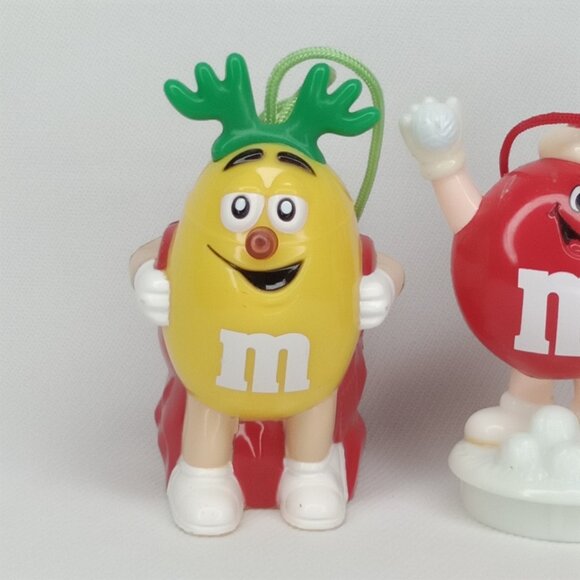 Vintage Christmas Ornament Set Of 3 M&Ms Yellow & Red Plastic 1990s - Picture 5 of 10